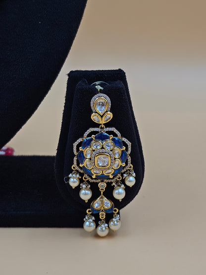 Royal Blue Kundan Pearl Necklace Set with Matching Earrings