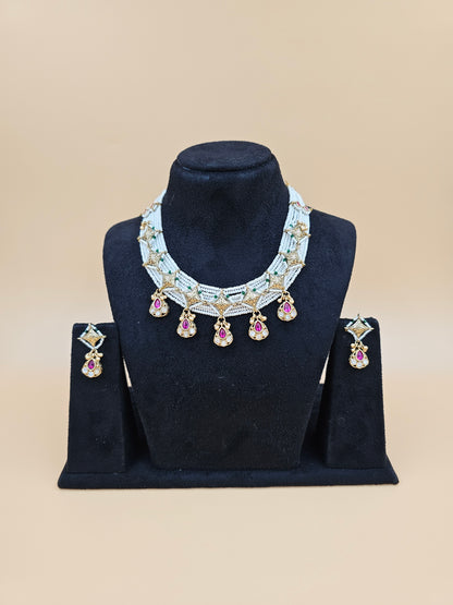 Pearl and Kundan Necklace Set with Floral Motifs