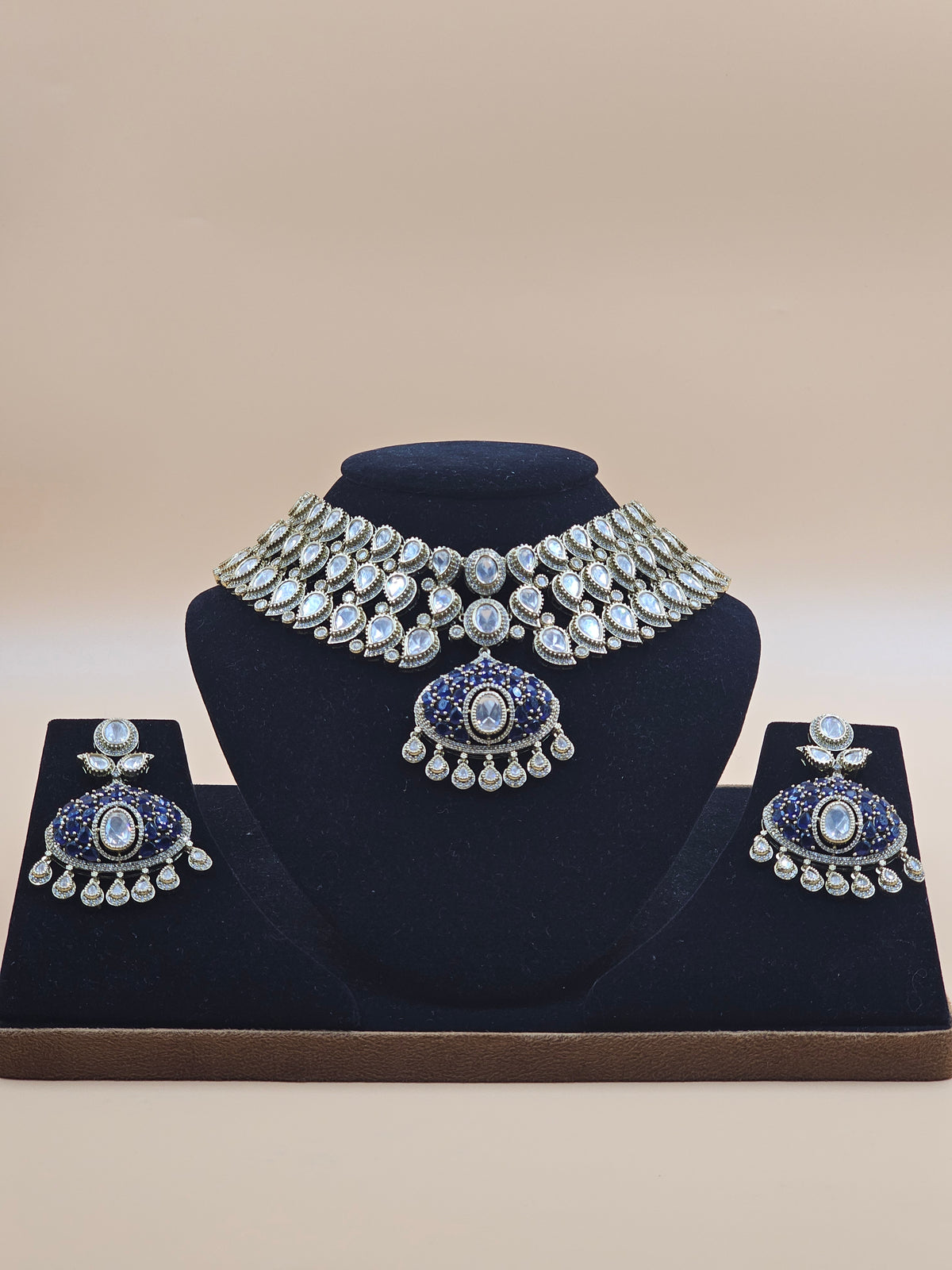 Royal Blue Kundan Choker Necklace Set