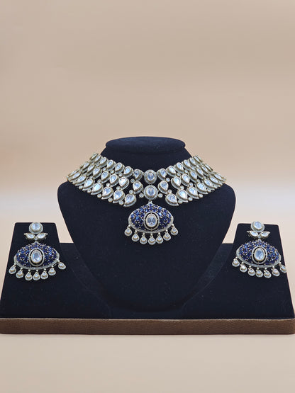 Royal Blue Kundan Choker Necklace Set