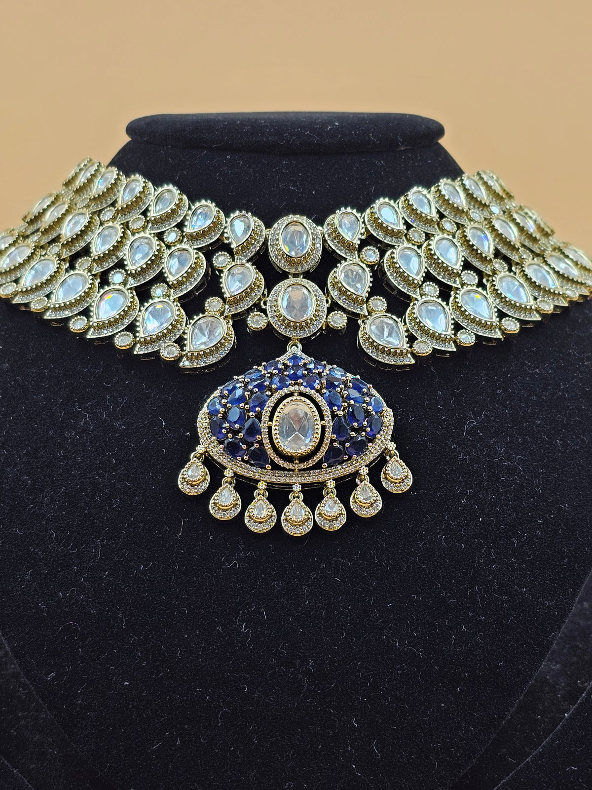 Royal Blue Kundan Choker Necklace Set