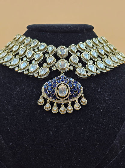 Royal Blue Kundan Choker Necklace Set