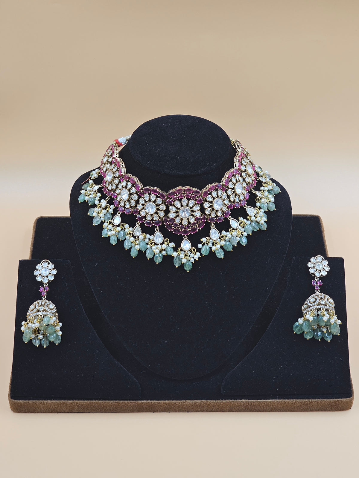 Elegant Pink Kundan Choker Necklace Set