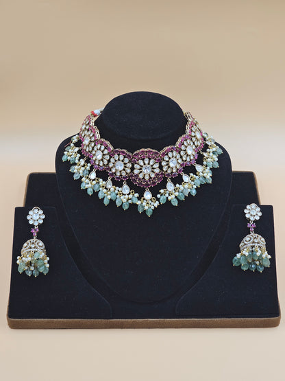 Elegant Pink Kundan Choker Necklace Set