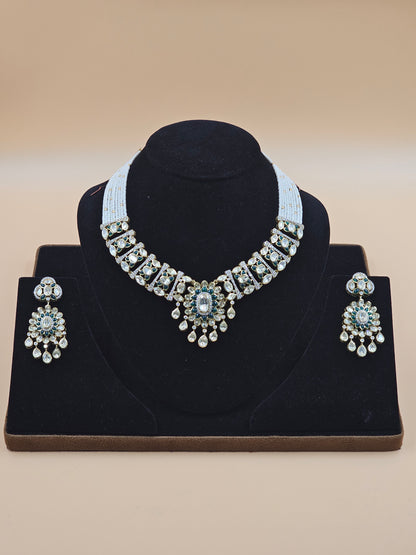 Elegant White Kundan Pearl Necklace Set