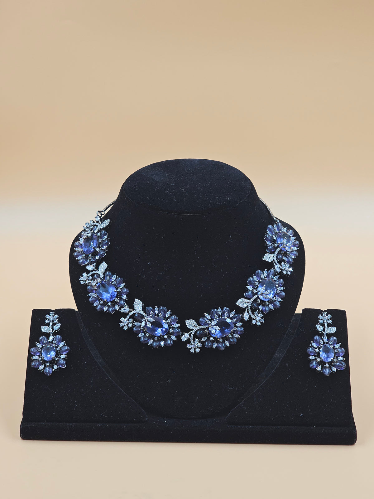 Royal Blue Floral Crystal Necklace Set
