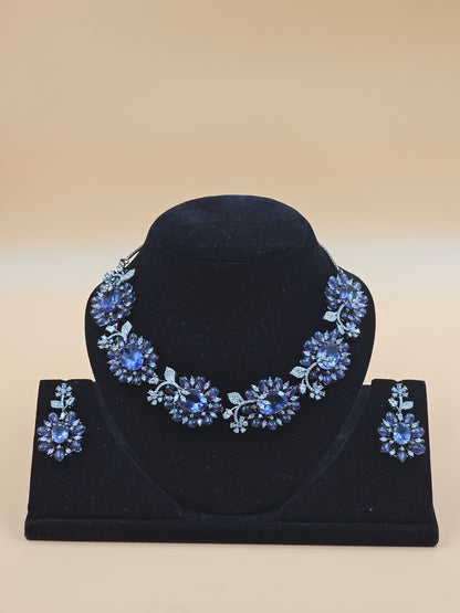 Royal Blue Floral Crystal Necklace Set