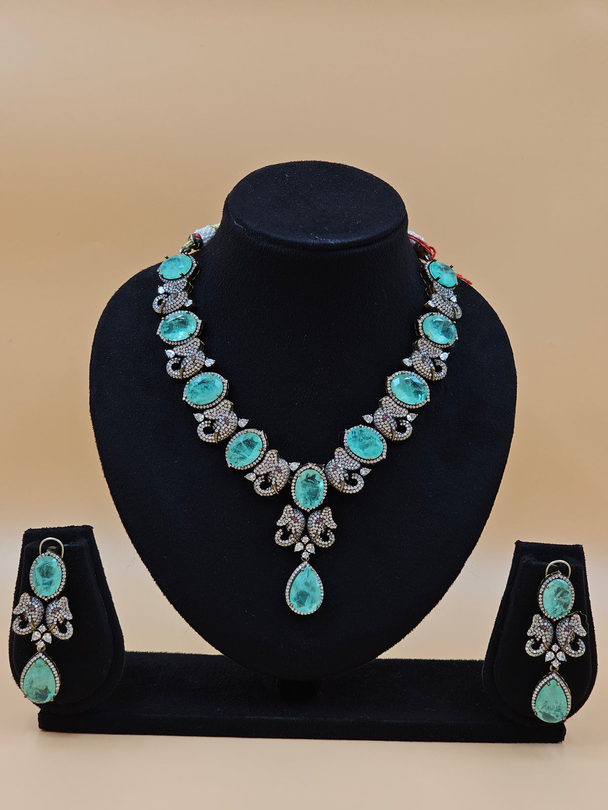 Elegant Aqua Blue Stone Necklace Set with Matching Earrings