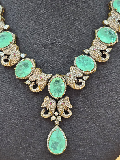 Elegant Aqua Blue Stone Necklace Set with Matching Earrings