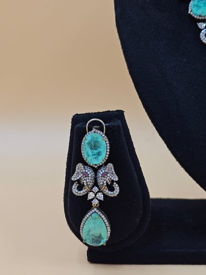 Elegant Aqua Blue Stone Necklace Set with Matching Earrings