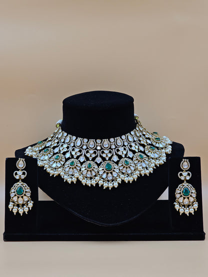 Emerald Green & Pearl Kundan Bridal Necklace Set