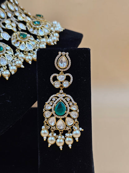 Emerald Green & Pearl Kundan Bridal Necklace Set