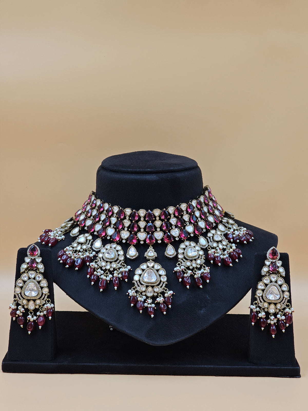 Ruby Red & Kundan Pearl Bridal Necklace Set