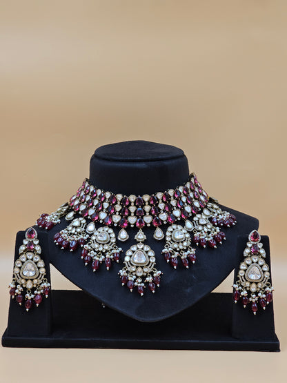Ruby Red & Kundan Pearl Bridal Necklace Set