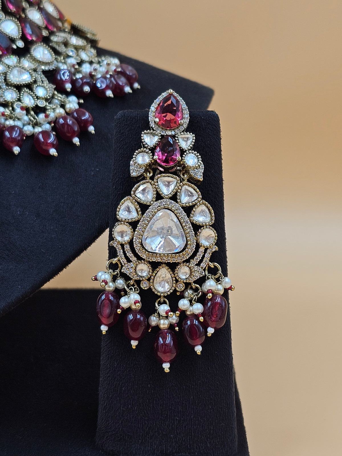 Ruby Red & Kundan Pearl Bridal Necklace Set