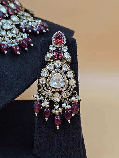 Ruby Red & Kundan Pearl Bridal Necklace Set