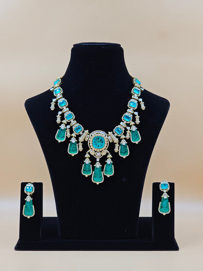 Emerald Green Stone Gold-Plated Bridal Necklace Set