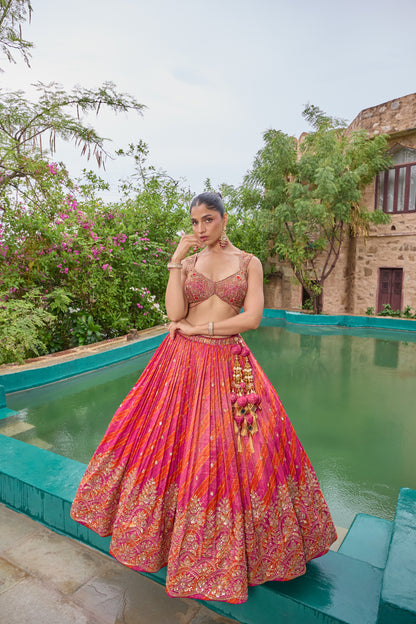 Mahalaxmi leheriya lehenga with bandhani dupatta