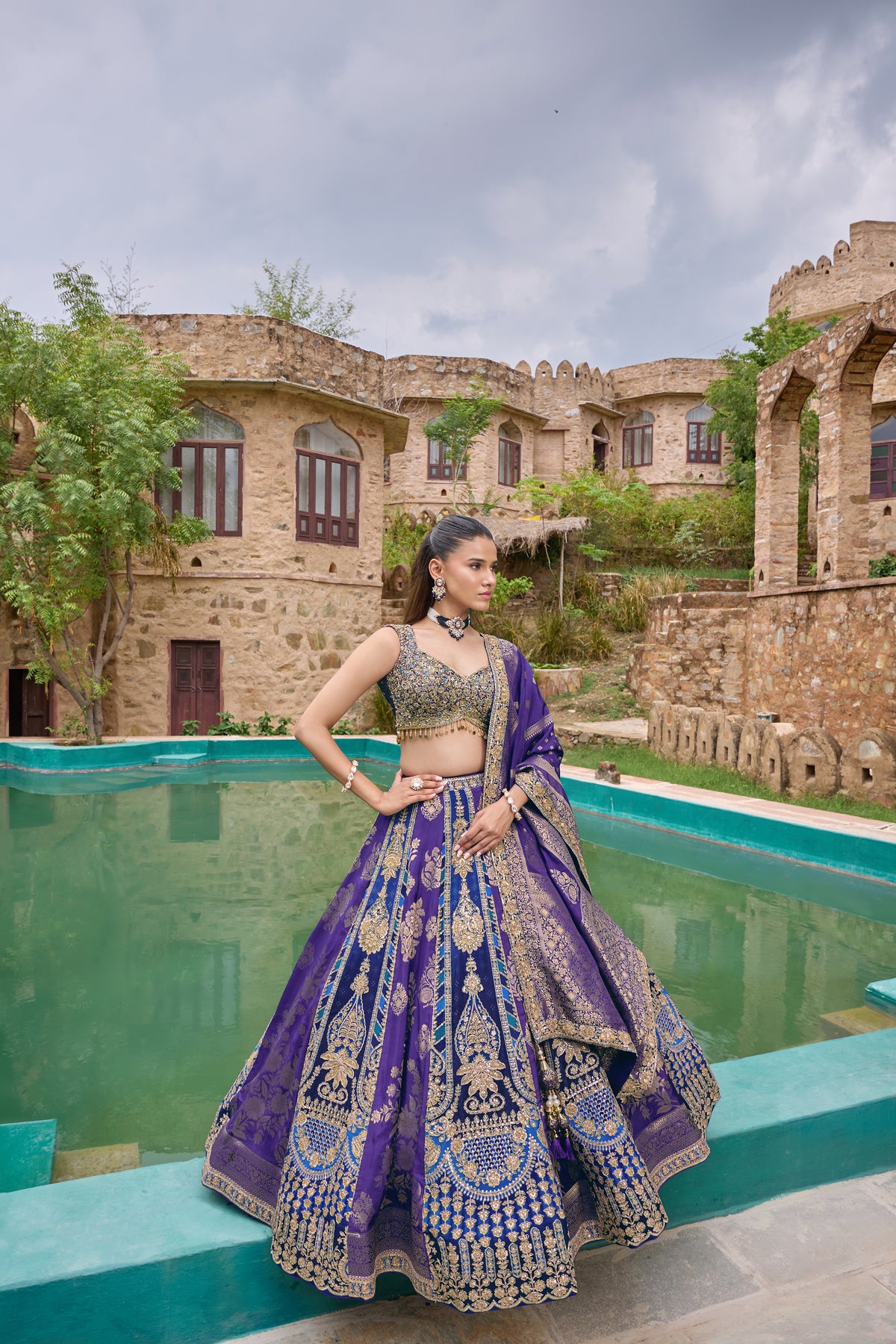 Mira violet banarasi lehenga with matching dupatta