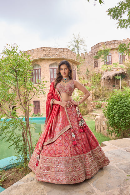 Mysha classic red bridal lehenga set, front view