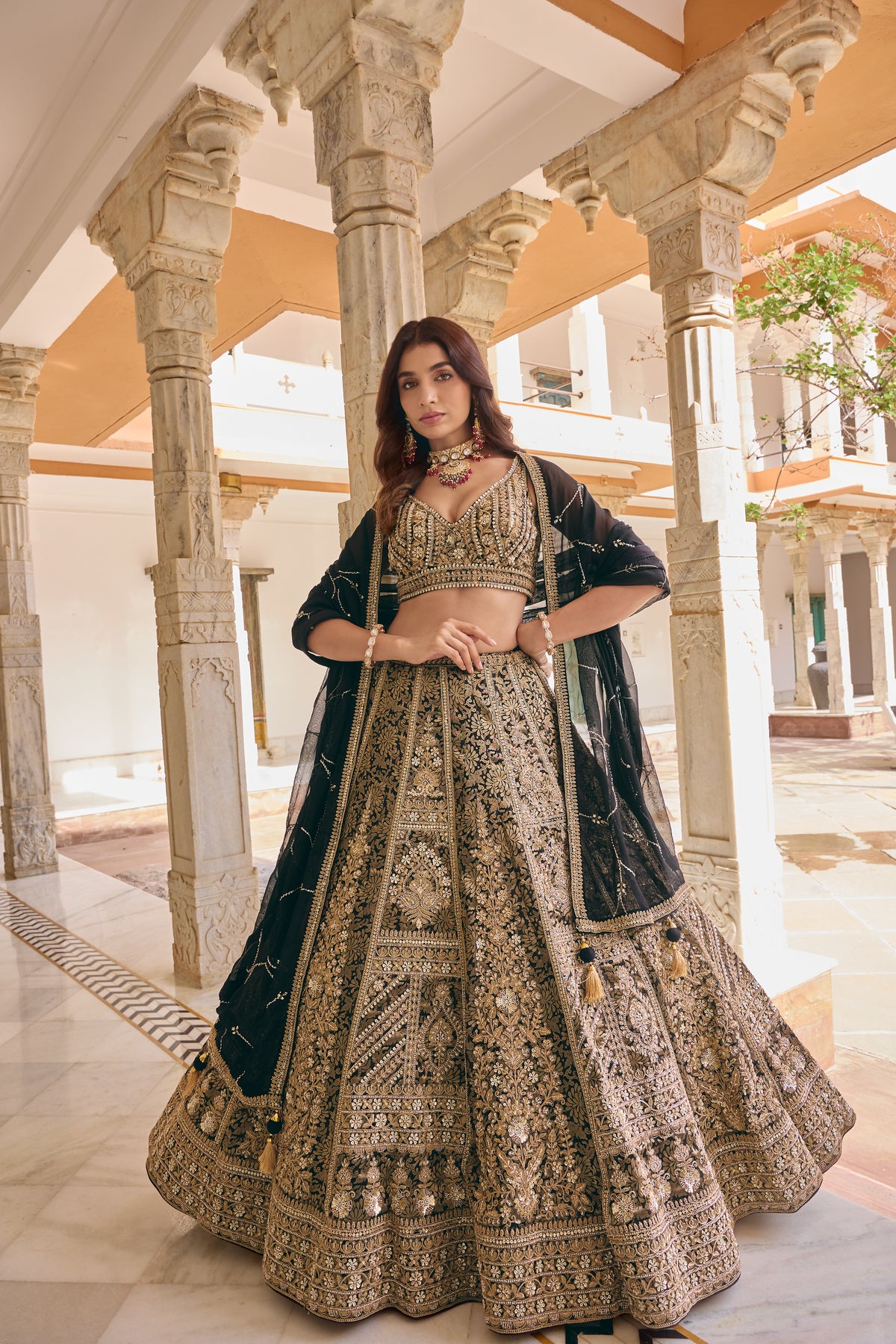 Pallavi black lehenga with net dupatta