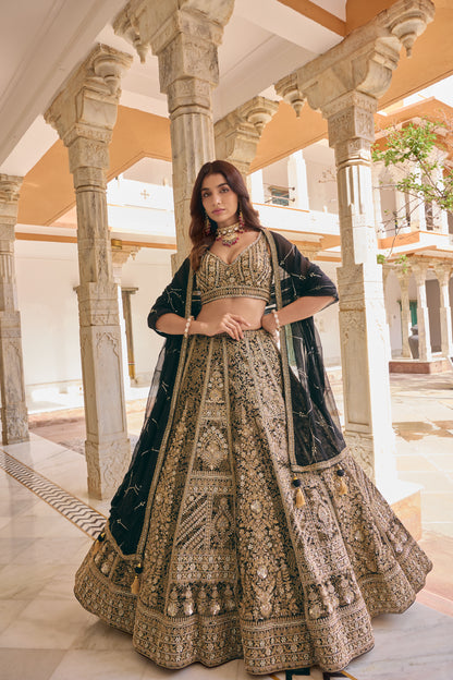 Pallavi black lehenga with net dupatta