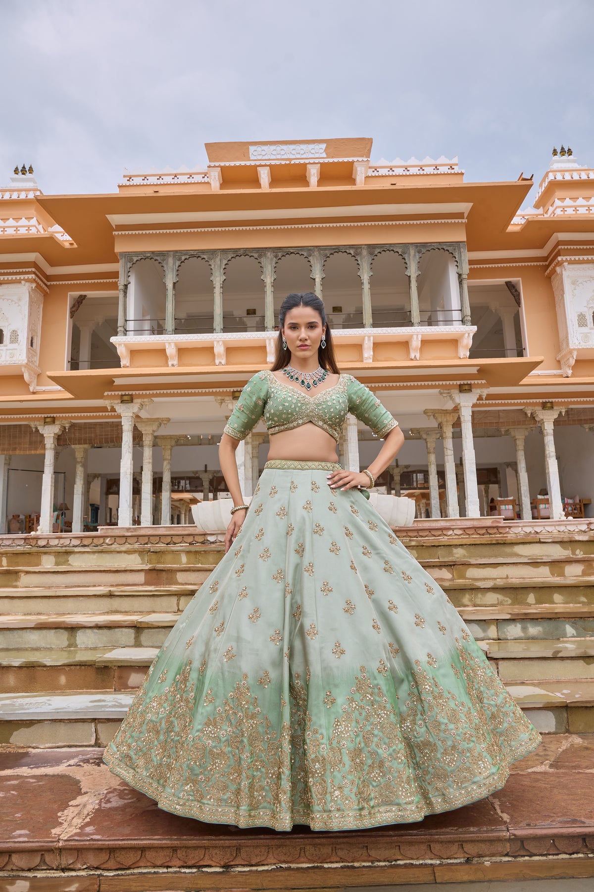 Paryushi lehenga, embroidered blouse detail
