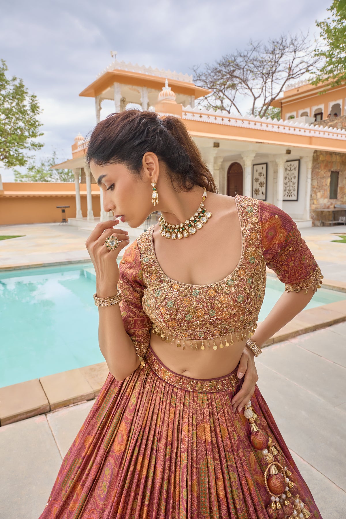 Patralekha lehenga, embroidered blouse and coin fringe detail