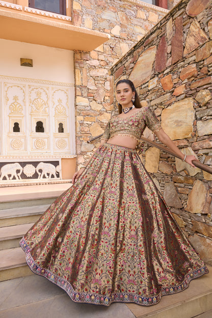 Priyah lehenga without dupatta, woven lotus jaal and beaded border