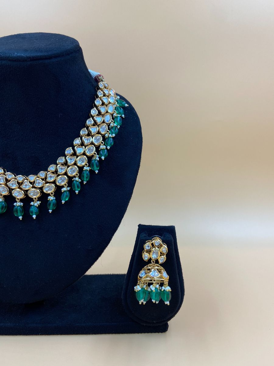 White and Green Kundan Necklace Set