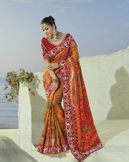 Orange and red patola saree, full length